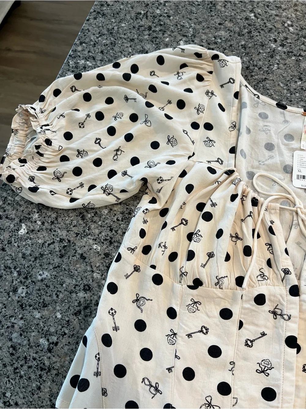 Free People Cream Puff-Sleeve Polka Dot Tie-Front Top